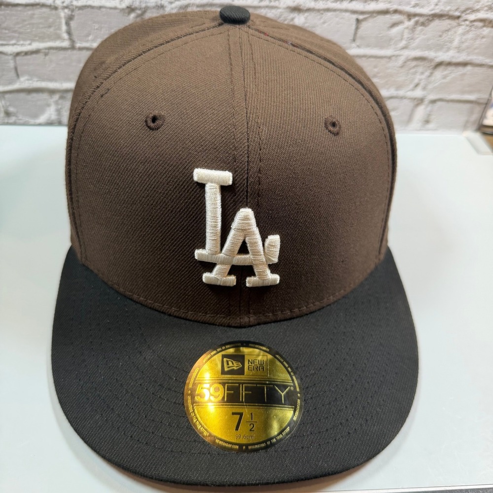 New Era LA Dodgers 50th Anniversary 59FIFTY Fitted Hat Brown Pink Underbrim 71/2